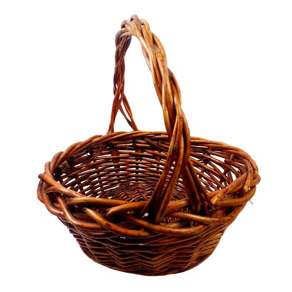 Large Rustic Woven Rattan Handled Basket Twisted Handle 19" Heavy Duty Farmhouse - Picture 2 of 9